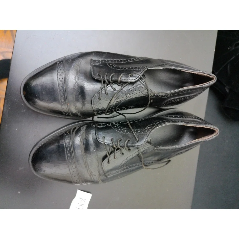 Dexter Cap Toe Oxford Mens 8 WW Black Leather Brogue Distressed Restoration!